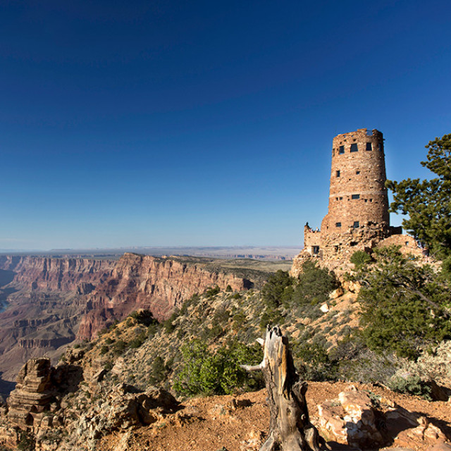 Watchtower overlooking the eastern part of Grand Canyon National Park in Arizona